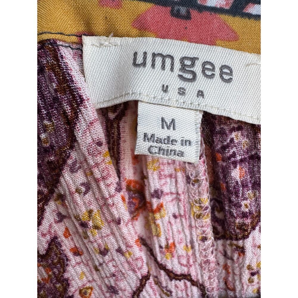 Umgee Boho Mixed Print Tunic Dress Bell Sleeve Ruffle Neck Size Medium - Picture 5 of 7
